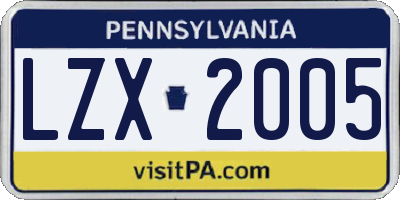 PA license plate LZX2005