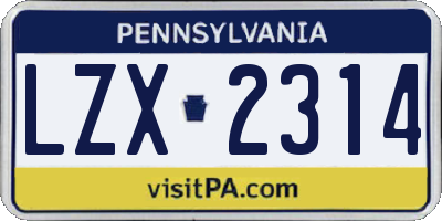 PA license plate LZX2314