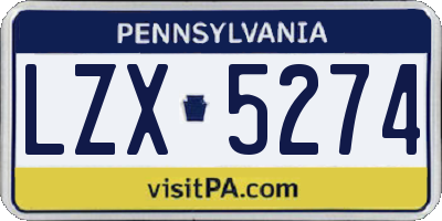 PA license plate LZX5274