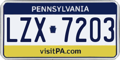 PA license plate LZX7203