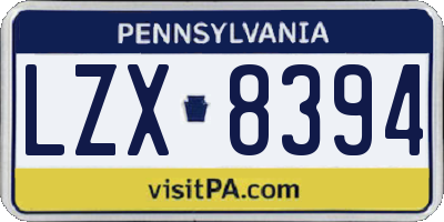 PA license plate LZX8394