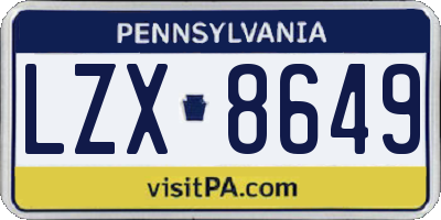 PA license plate LZX8649