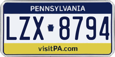 PA license plate LZX8794