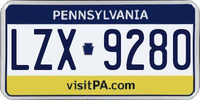 PA license plate LZX9280