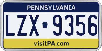 PA license plate LZX9356