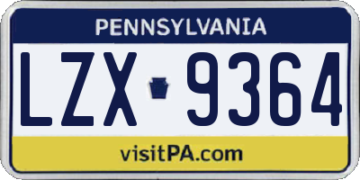 PA license plate LZX9364