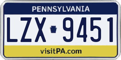 PA license plate LZX9451