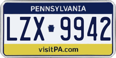 PA license plate LZX9942
