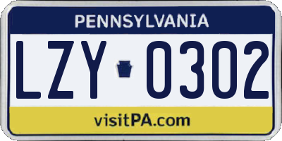 PA license plate LZY0302
