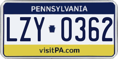 PA license plate LZY0362