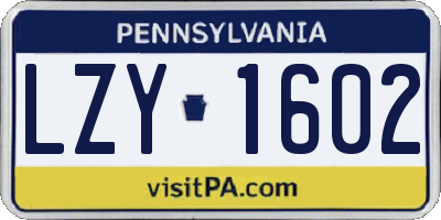 PA license plate LZY1602