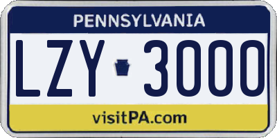 PA license plate LZY3000