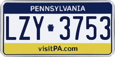 PA license plate LZY3753