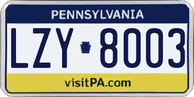 PA license plate LZY8003