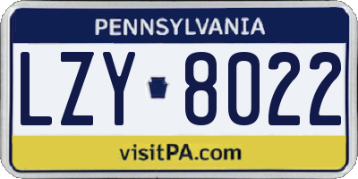 PA license plate LZY8022