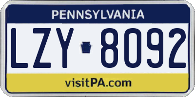 PA license plate LZY8092