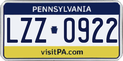 PA license plate LZZ0922