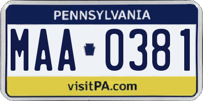 PA license plate MAA0381