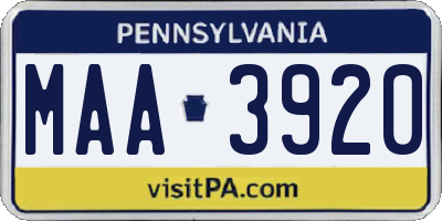 PA license plate MAA3920