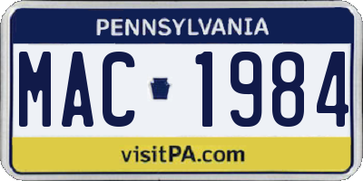 PA license plate MAC1984