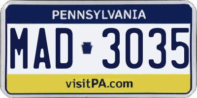 PA license plate MAD3035