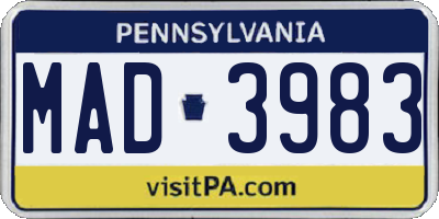 PA license plate MAD3983
