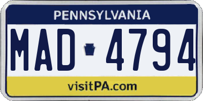 PA license plate MAD4794