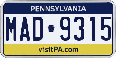 PA license plate MAD9315
