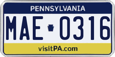 PA license plate MAE0316