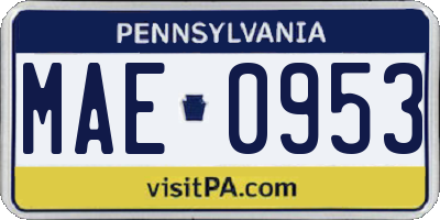 PA license plate MAE0953