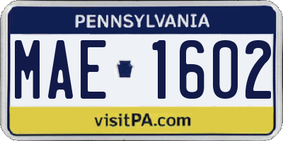 PA license plate MAE1602