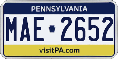 PA license plate MAE2652