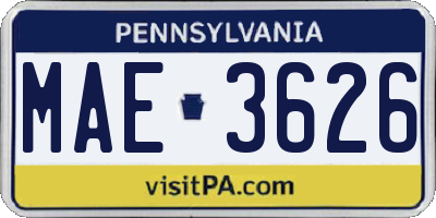 PA license plate MAE3626