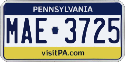 PA license plate MAE3725