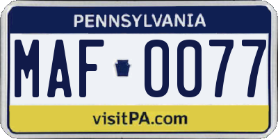 PA license plate MAF0077