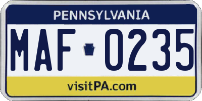 PA license plate MAF0235