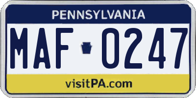 PA license plate MAF0247