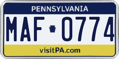 PA license plate MAF0774
