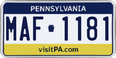 PA license plate MAF1181