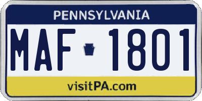 PA license plate MAF1801