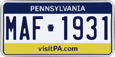 PA license plate MAF1931