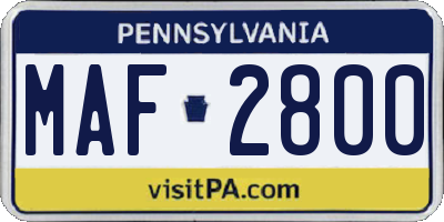PA license plate MAF2800