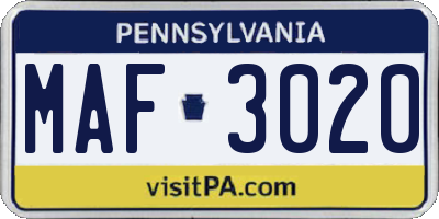 PA license plate MAF3020