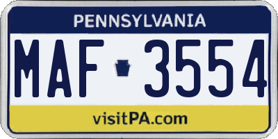 PA license plate MAF3554