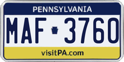 PA license plate MAF3760