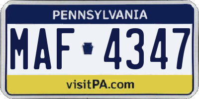 PA license plate MAF4347