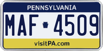 PA license plate MAF4509
