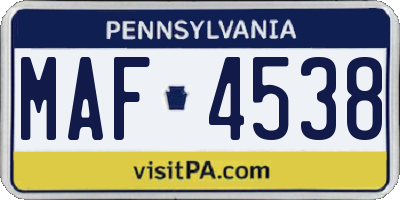PA license plate MAF4538