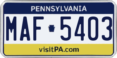 PA license plate MAF5403