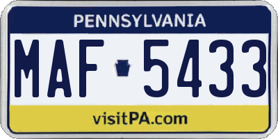 PA license plate MAF5433